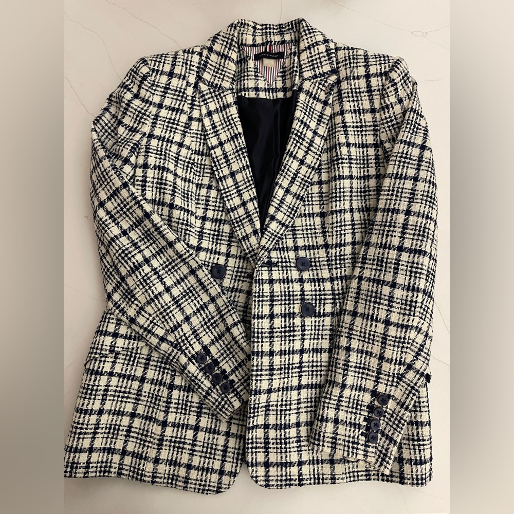 Tommy Hilfiger Navy and White Textured Blazer